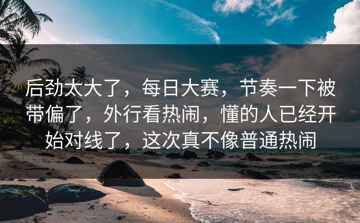 后劲太大了，每日大赛，节奏一下被带偏了，外行看热闹，懂的人已经开始对线了，这次真不像普通热闹